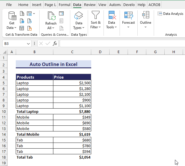 Performing Auto Outline in Excel