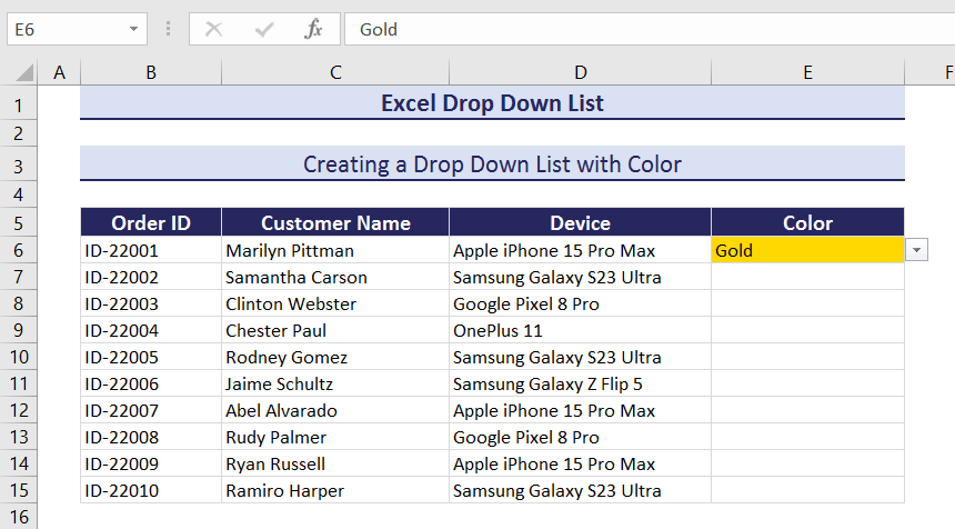Output of Changing Color From Drop Down