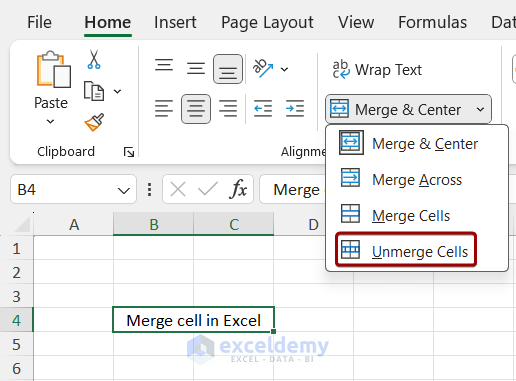 Unmerge cells in Excel