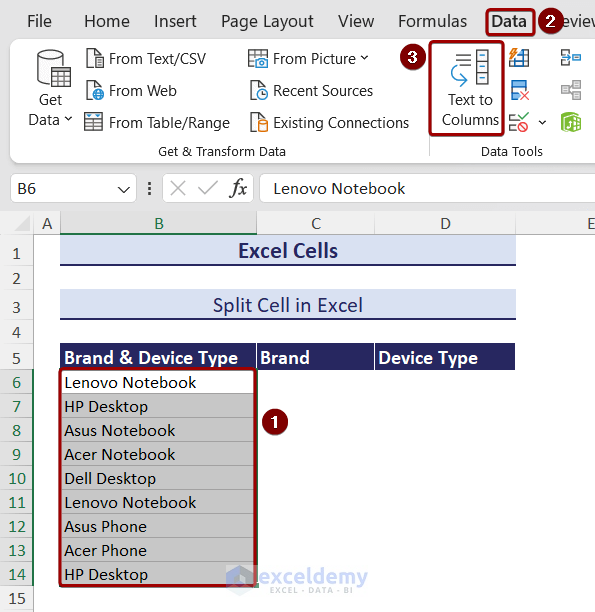 Go to Text to Columns feature in Excel