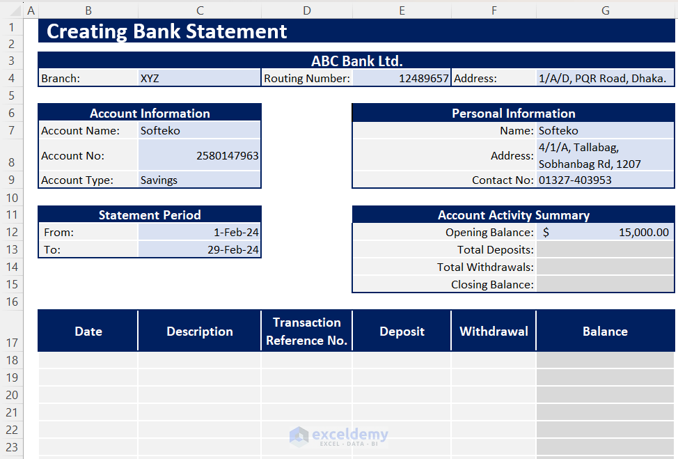 Inputting Necessary Information