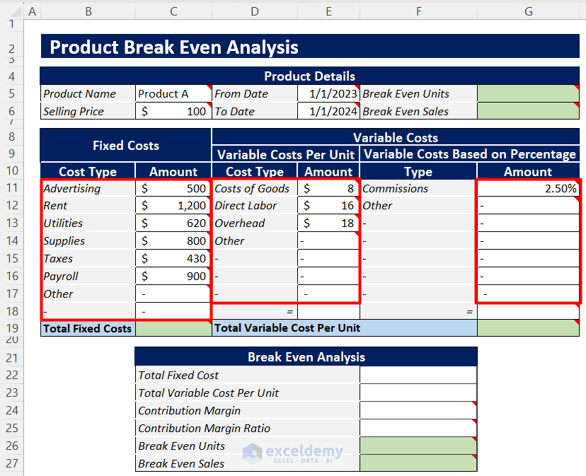 Insert your costs data