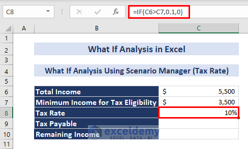 Tax Rate Formula for What If Analysis Excel