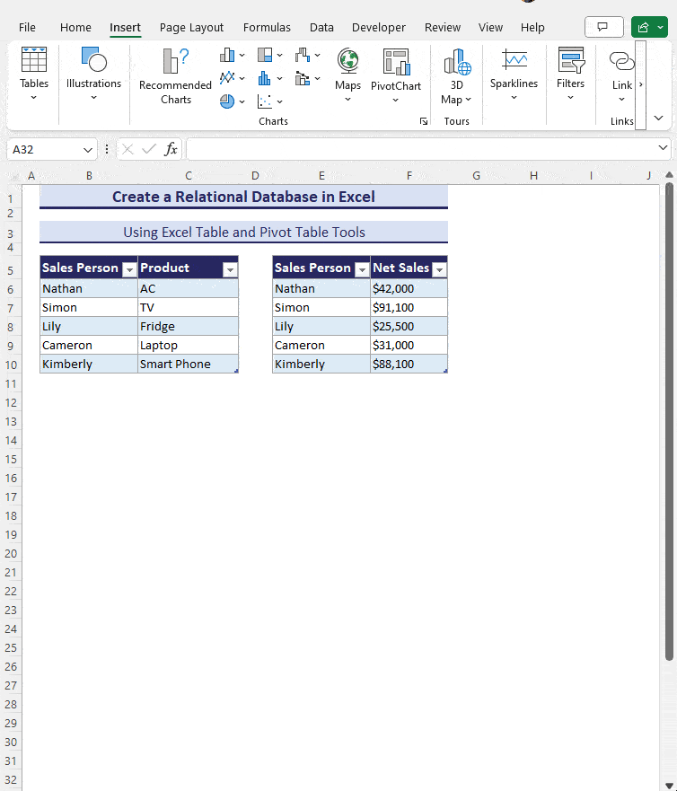 Creating relational database with Excel Pivot Table