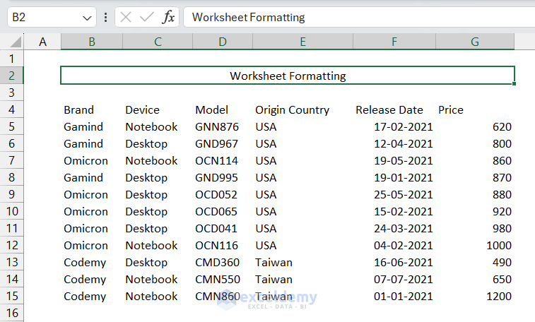 Worksheet Title in Merged Cells