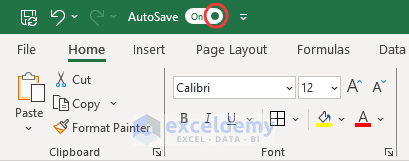 Showing autosave turned on in excel