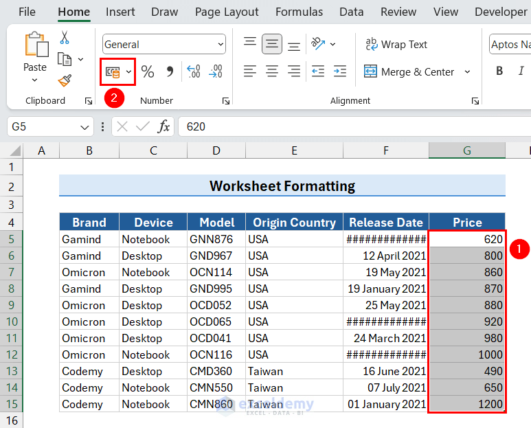 Applying Accounting Number Format