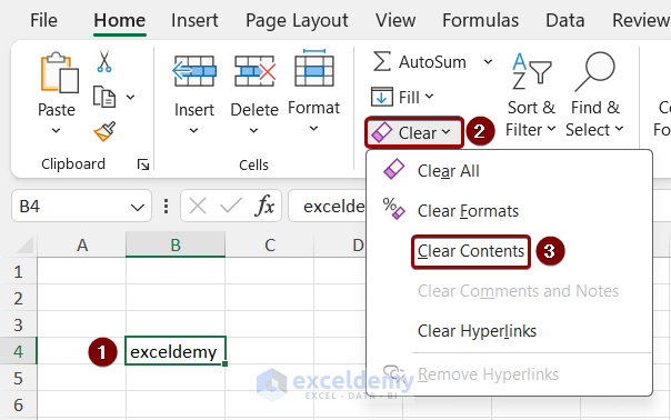 Clear cell contents in Excel