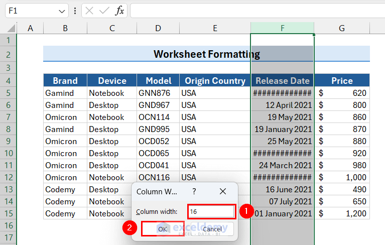 Inserting Specific Column Width