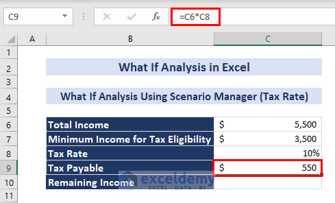 Tax Payable Formula for What If Analysis Excel