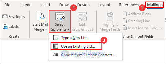 Adding the Excel Sheet for Mail Merge