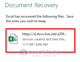 Document recovery option in excel