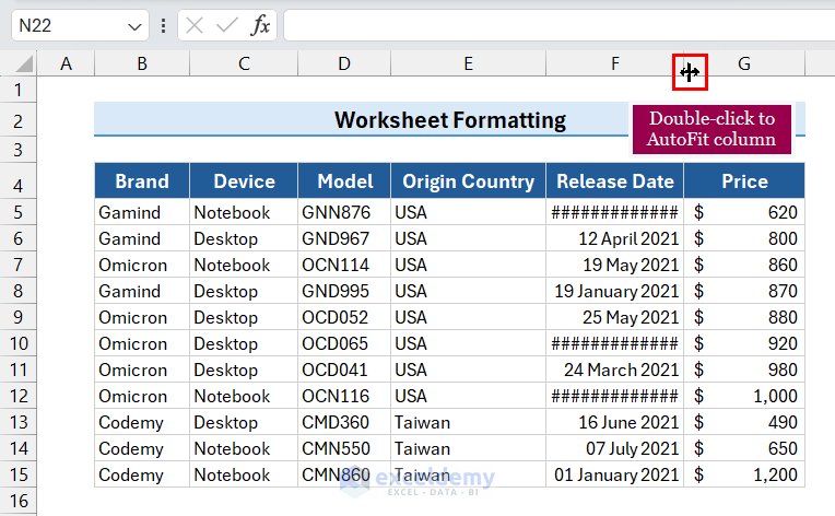 Autofit column width