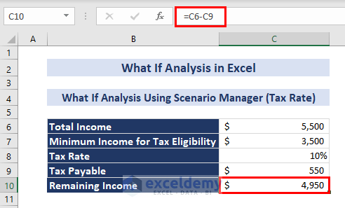Remaining Income Formula for What If Analysis Excel