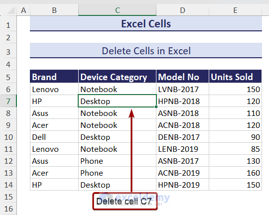 Select a cell to delete