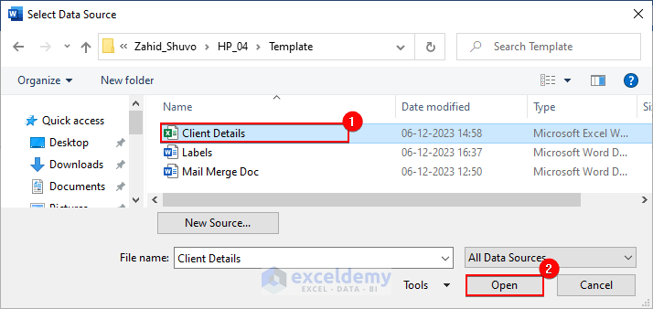 Adding Existing Excel File for Mail Merge