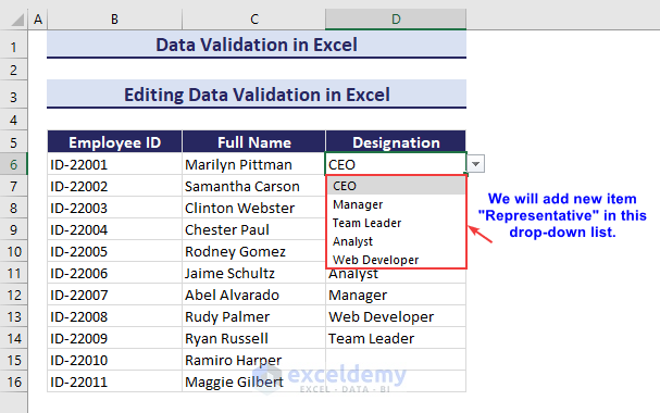  Editing Data Validation