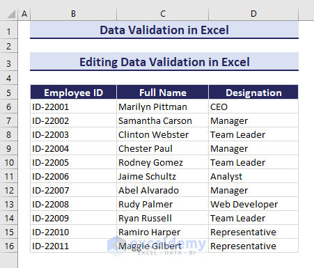 Edited Data Validation in Excel