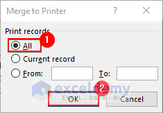 Clicking on OK to Print All the Labels