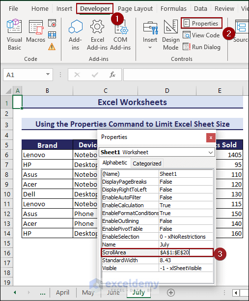 Setting the limit of the scroll area to limit the sheet size