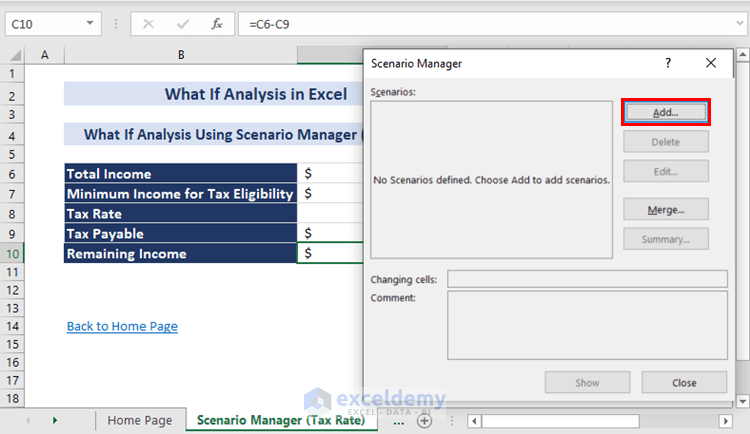 Adding Scenarios for What If Analysis Excel