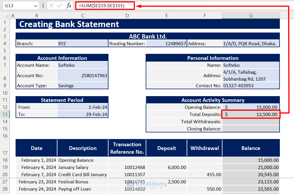 Summarizing Total Deposits