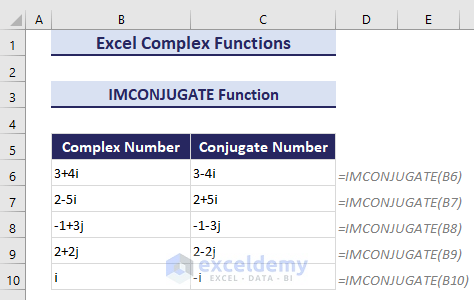 7-Using Excel IMCONJUGATE function