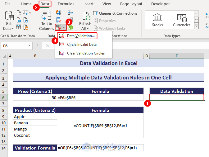 Select Cell for Data Validation