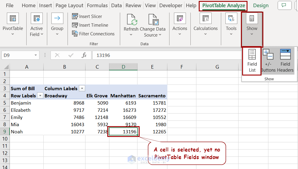 disabling the pivot table fields view