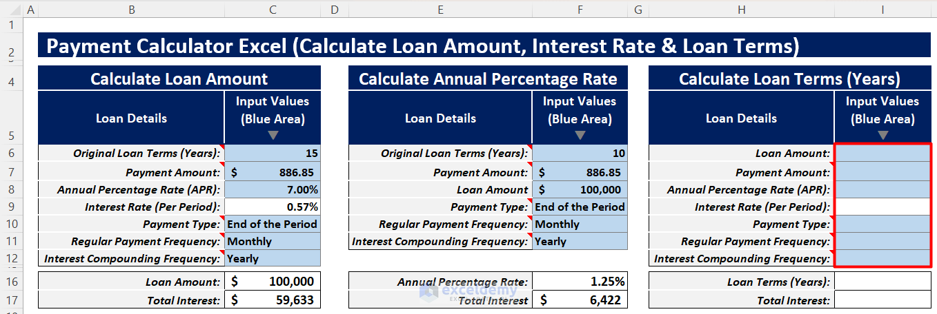 Insert Inputs to Calculate Loan Tenure