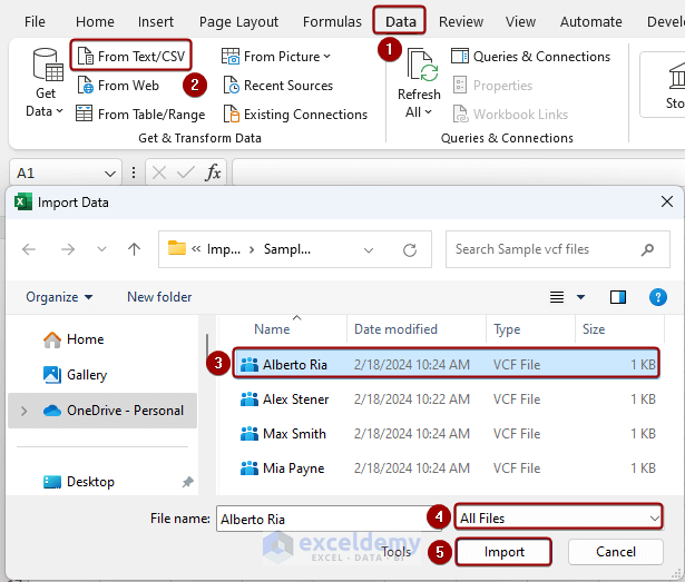 Selecting vcf file to Excel using Get and Transform group