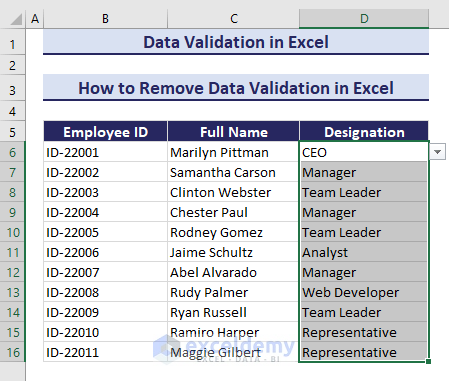 Data Validation to be Removed