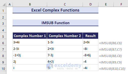9-Using Excel IMSUB function