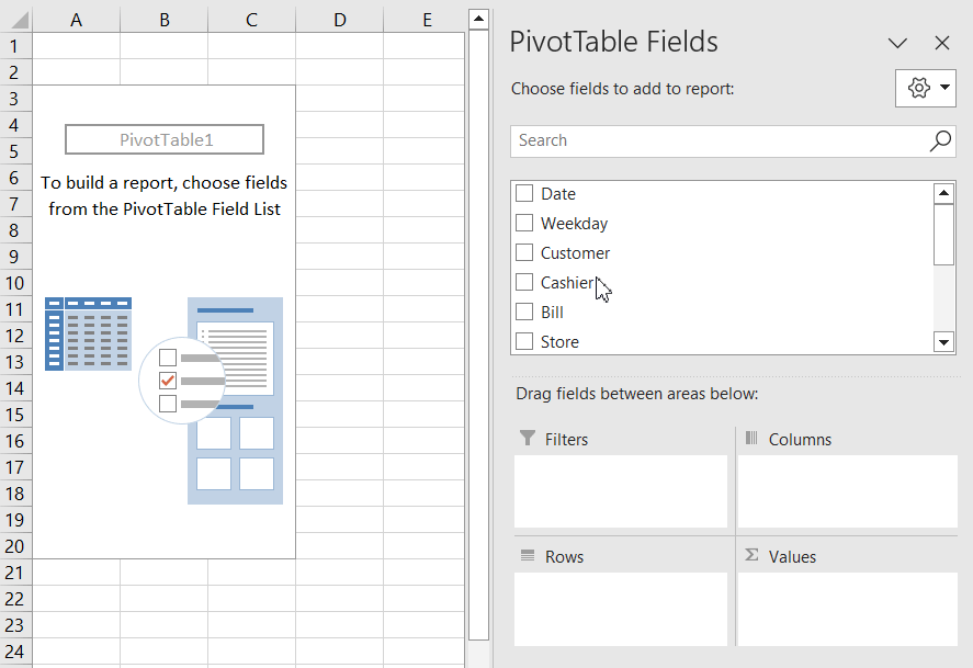 dragging fields to create pivot table