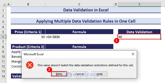  Invalid Data detected by Data Validation