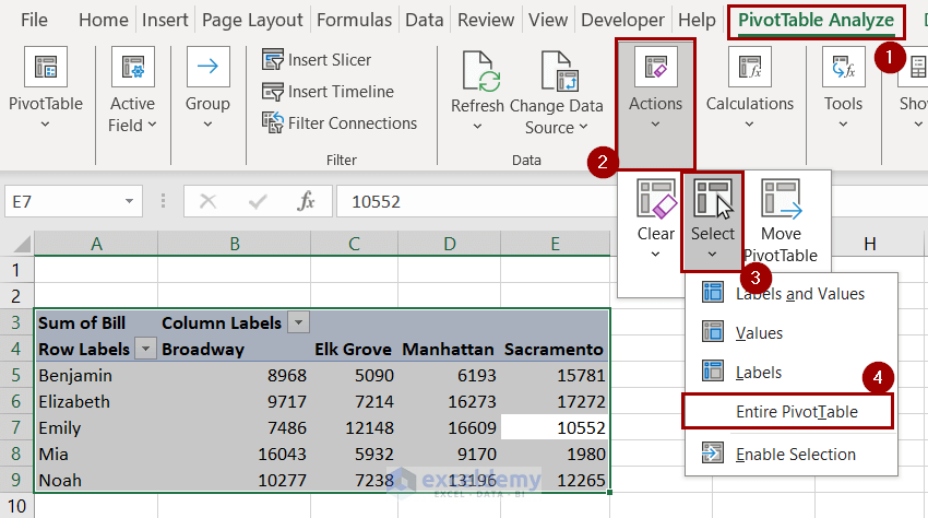 selecting entire pivot table