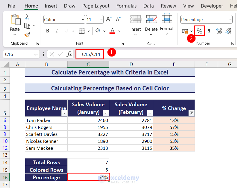Calculating Percentage Based on Cell Color Criteria