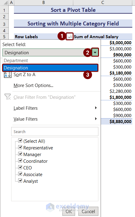 Choosing Category to Sort from Multiple Category