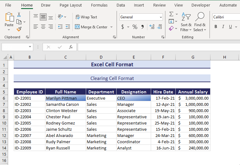 Clearing Cell Format
