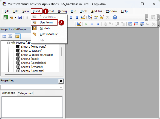 Selecting UserForm from the VBA dialog box