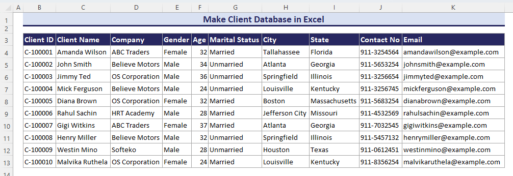 Creating client database in Excel