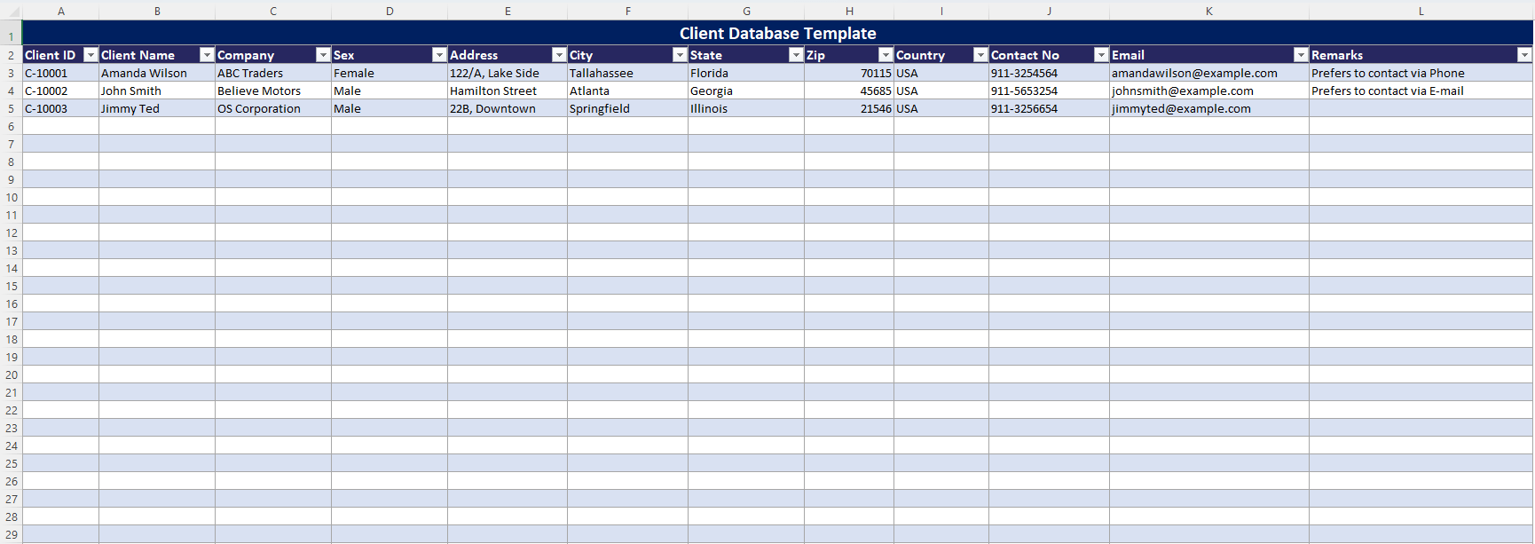 Excel Client Database free template