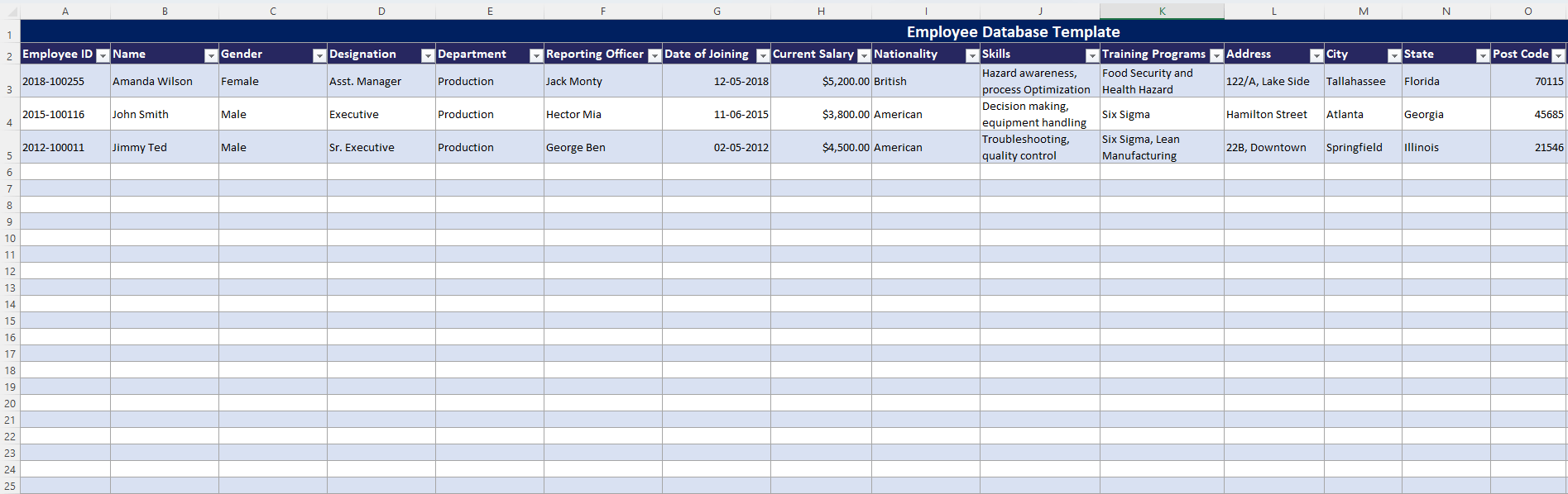 Excel Employee Database free template