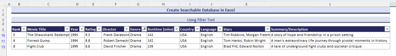 Using Filter tool to get filtered database in Excel