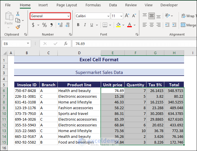 Default Number Format in Excel