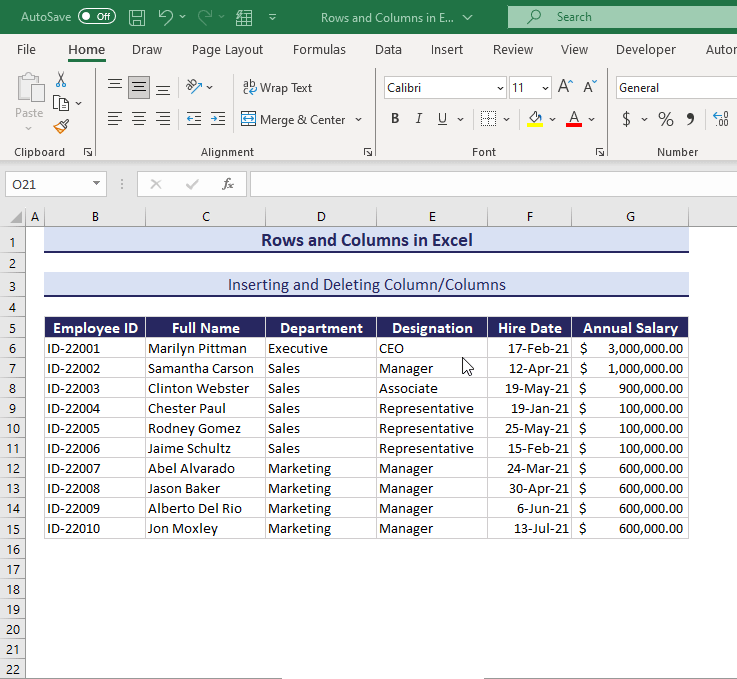 Deleting a Column from the Data Table