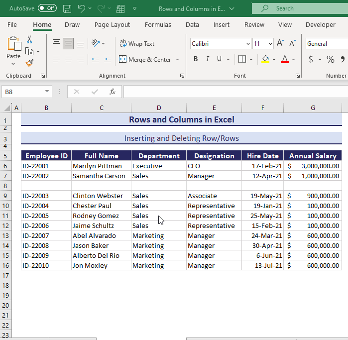 Deleting a Row from the Data Table