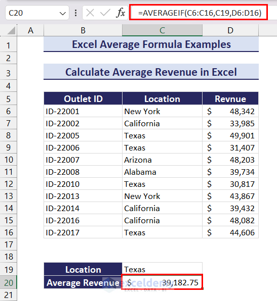Excel Average Formula Examples - Calculating Average Revenue in Excel
