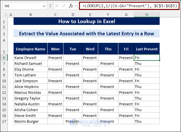 Extract the Value Associated with the Latest Entry in a Row