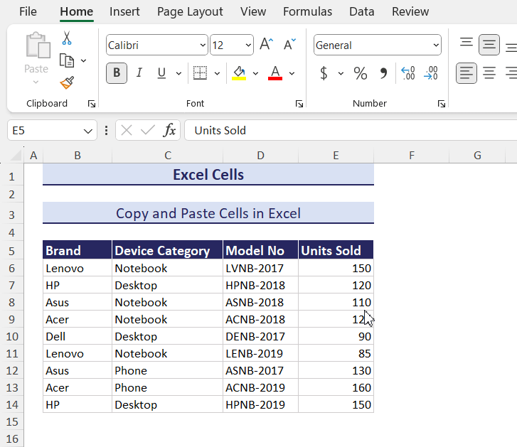 Copy and paste in Excel